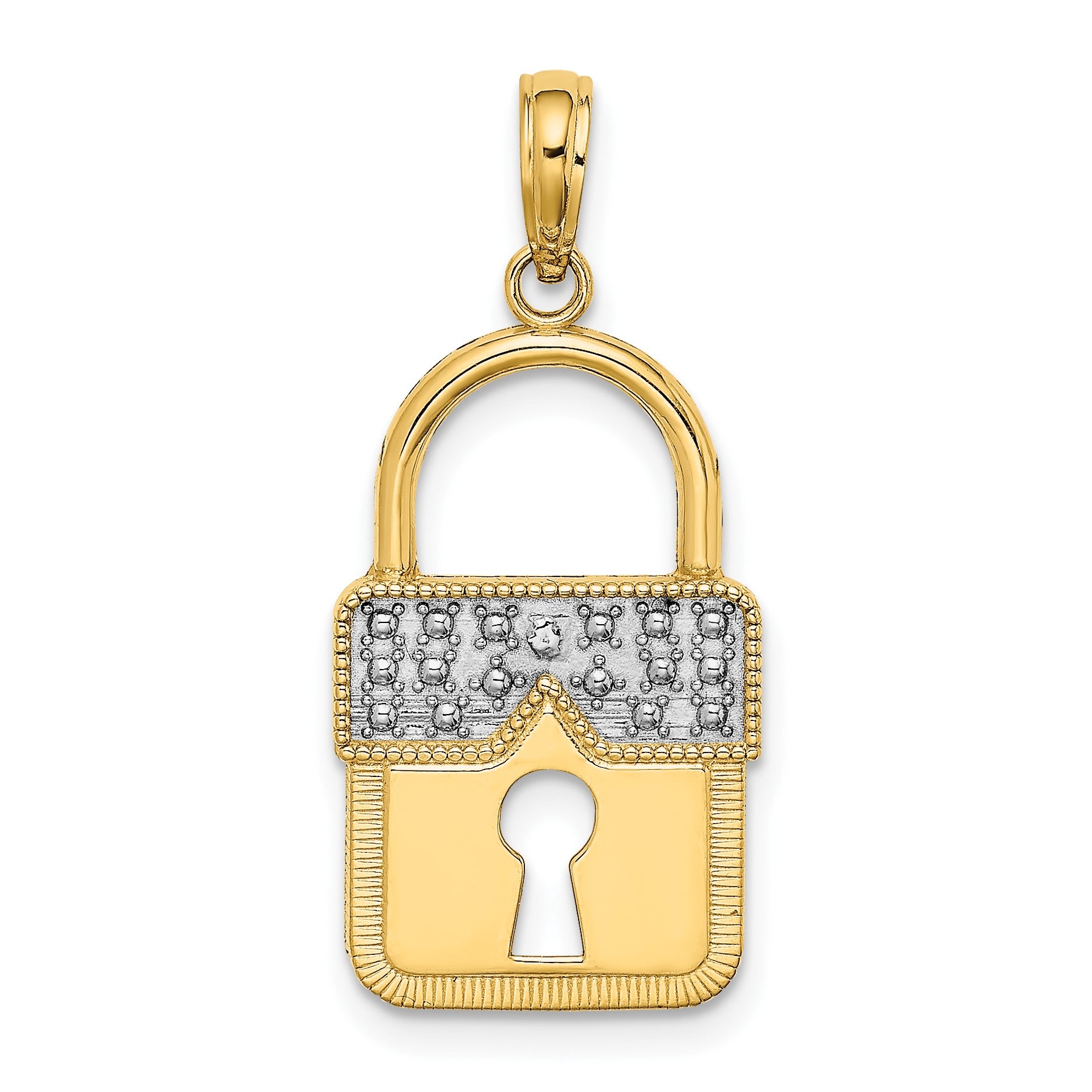 14k and White Rhodium Lock Charm