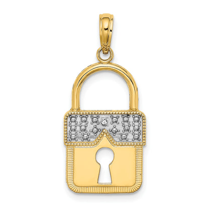 14k and White Rhodium Lock Charm