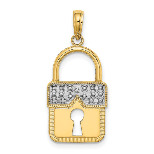 14k and White Rhodium Lock Charm