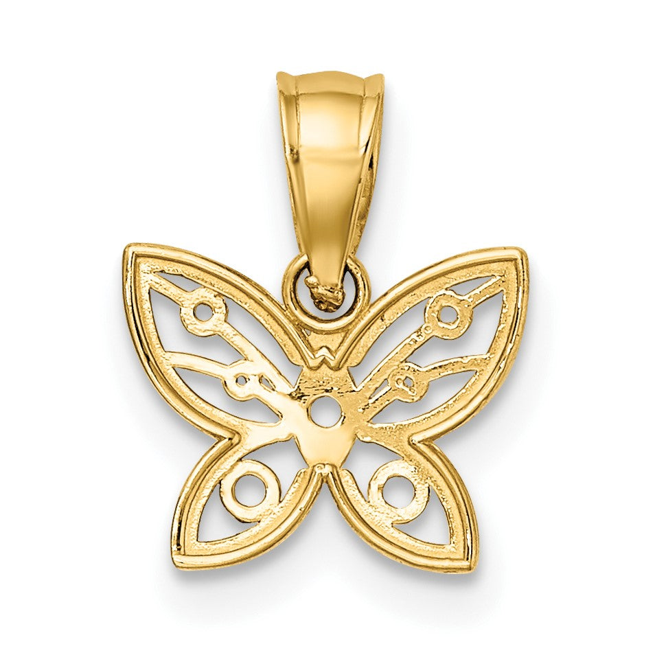 14k and White Rhodium Diamond-cut Butterfly Charm