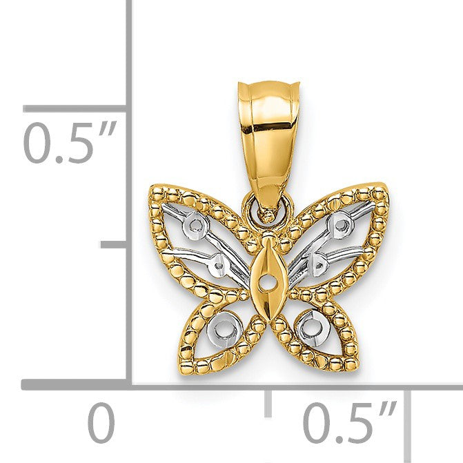 14k and White Rhodium Diamond-cut Butterfly Charm