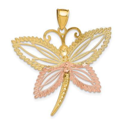 14k Two-tone with White Rhodium Dragonfly with Diamond-cut Wings Pendant
