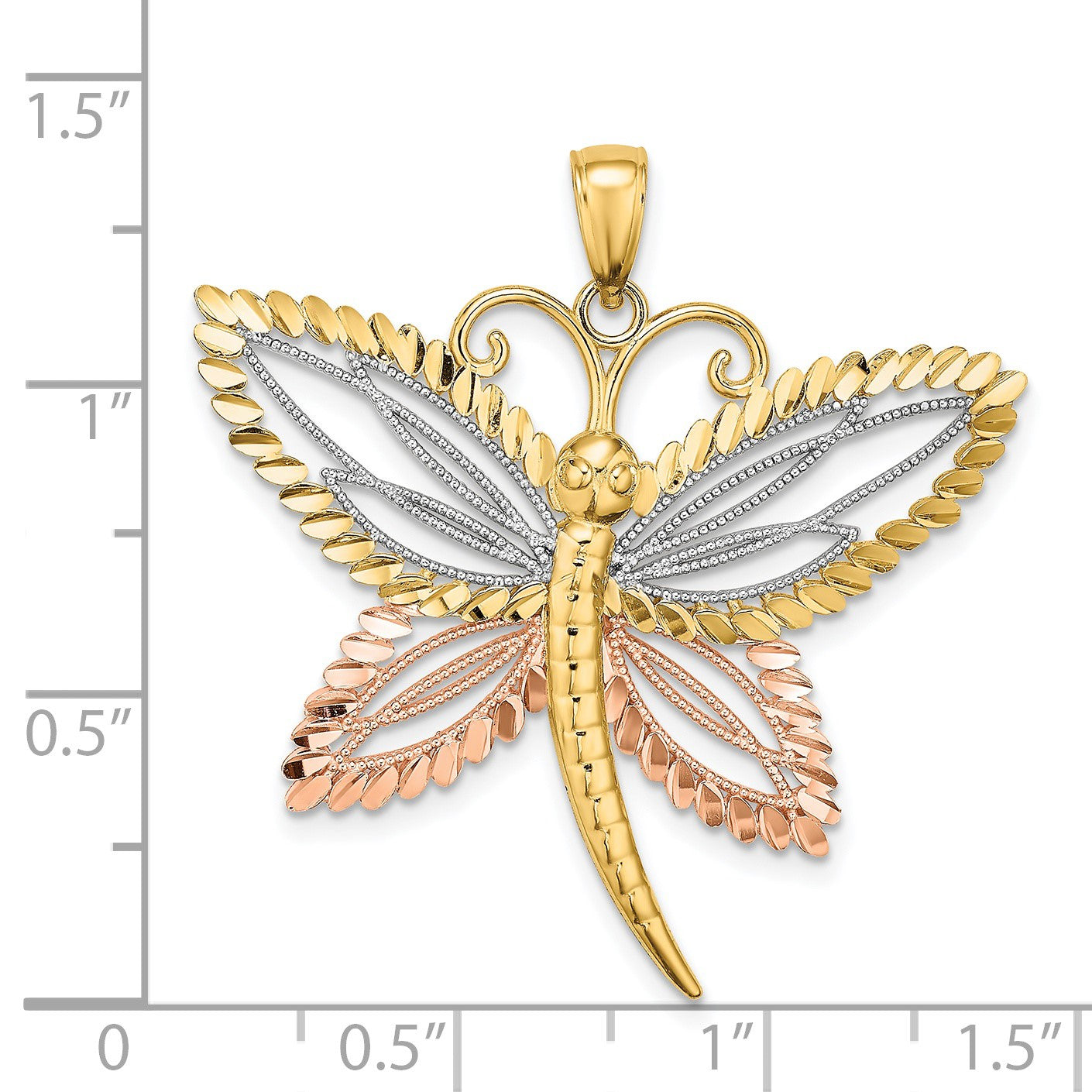 14k Two-tone with White Rhodium Dragonfly with Diamond-cut Wings Pendant
