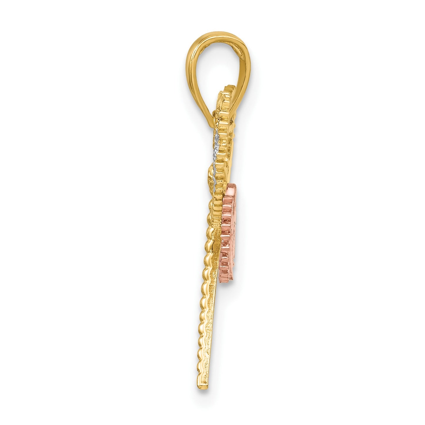 14k Two-tone with White Rhodium Dragonfly with Beaded Diamond-cut Wings Charm