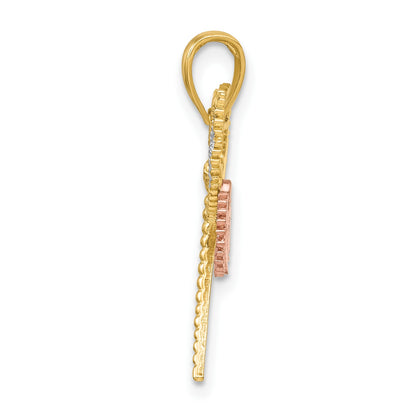 14k Two-tone with White Rhodium Dragonfly with Beaded Diamond-cut Wings Charm