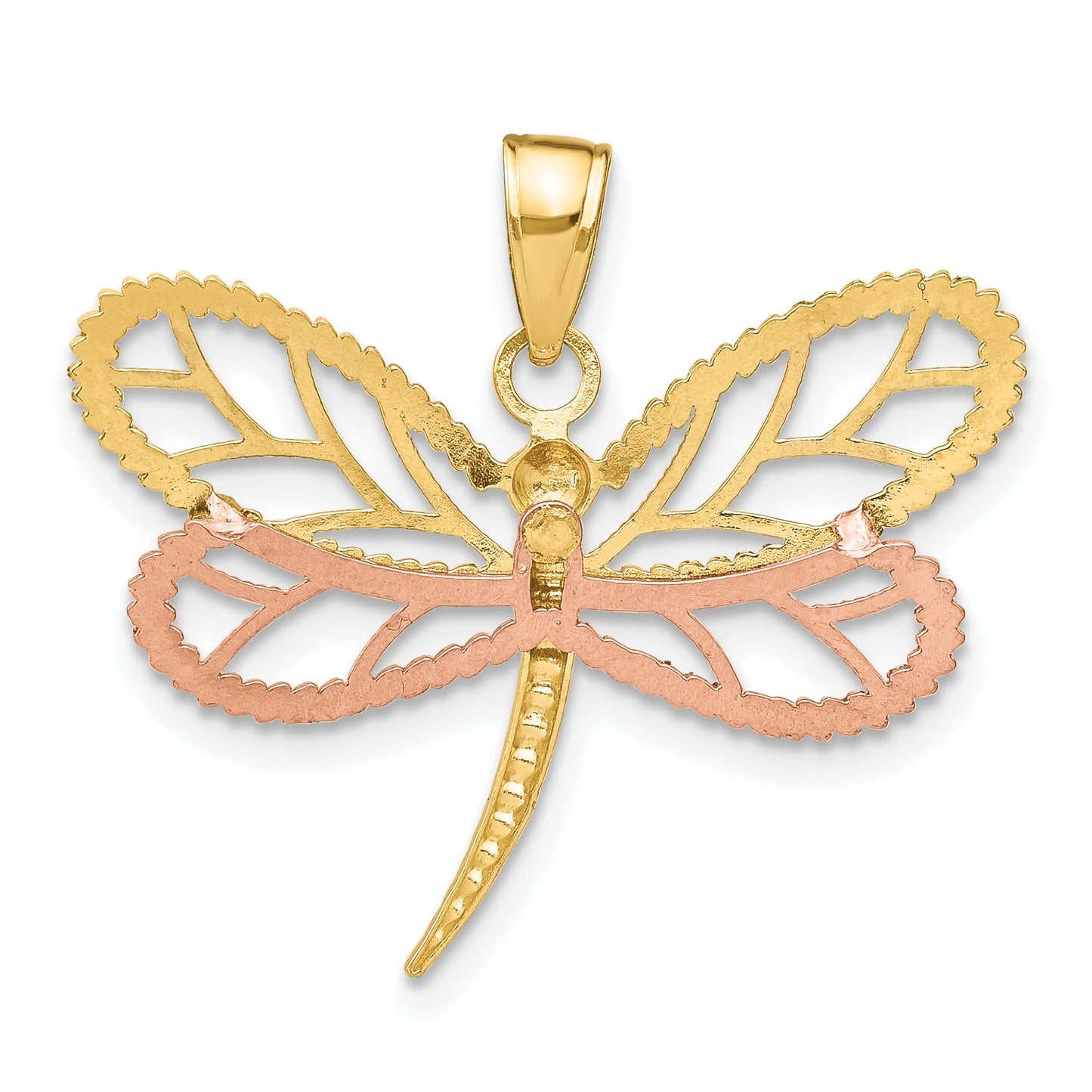 14k Two-tone with White Rhodium Dragonfly with Beaded Diamond-cut Wings Charm