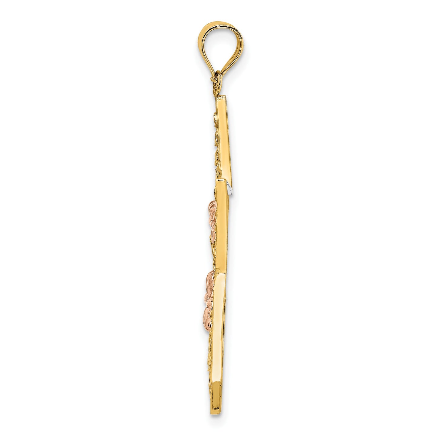 14k Two-tone with White Rhodium Star with Flowers Pendant