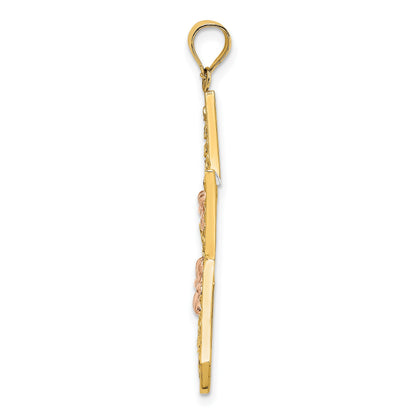 14k Two-tone with White Rhodium Star with Flowers Pendant
