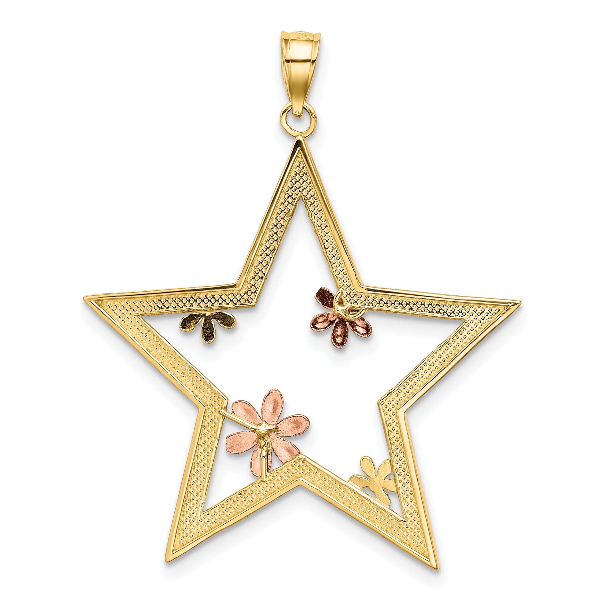 14k Two-tone with White Rhodium Star with Flowers Pendant