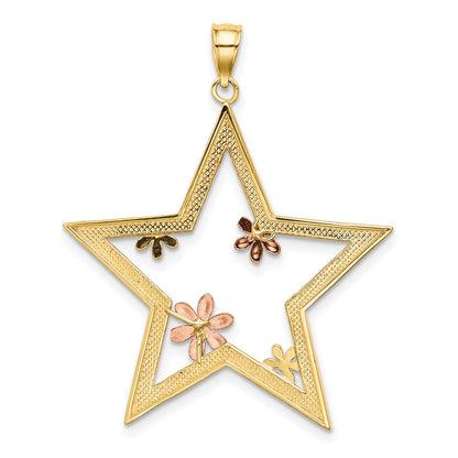 14k Two-tone with White Rhodium Star with Flowers Pendant