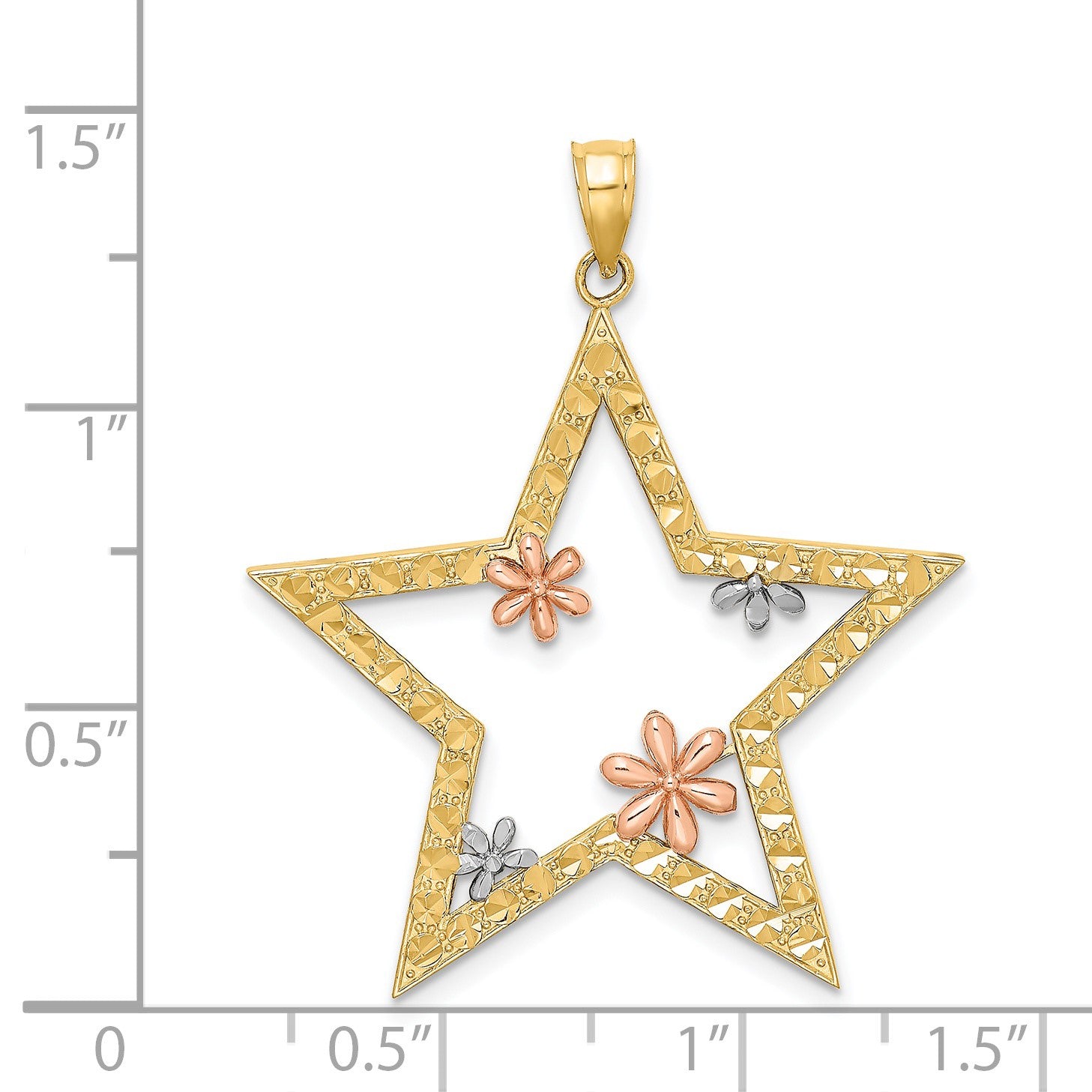 14k Two-tone with White Rhodium Star with Flowers Pendant