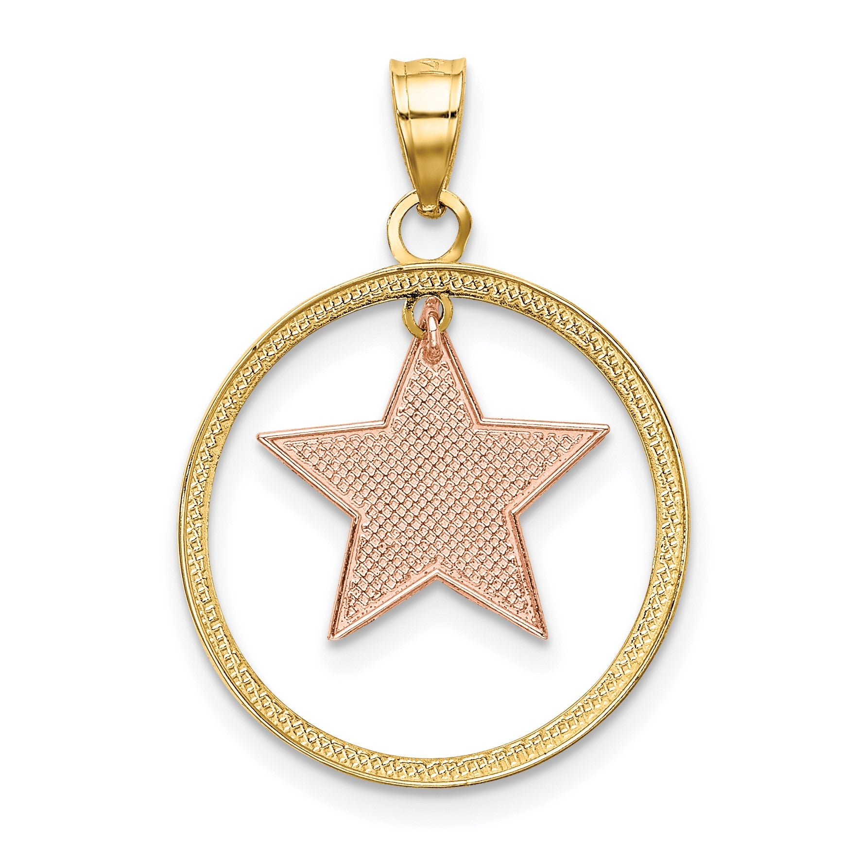14k Two-tone with White Rhodium Star Dangle in Circle Moveable Charm
