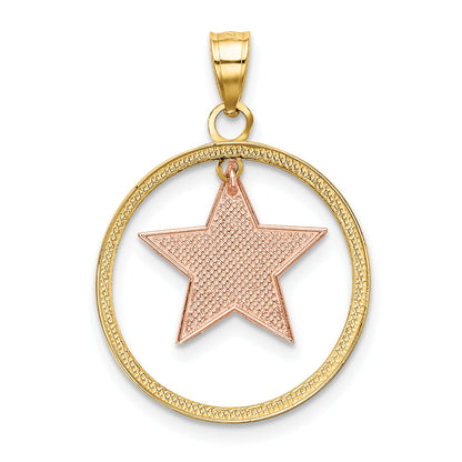 14k Two-tone with White Rhodium Star Dangle in Circle Moveable Charm