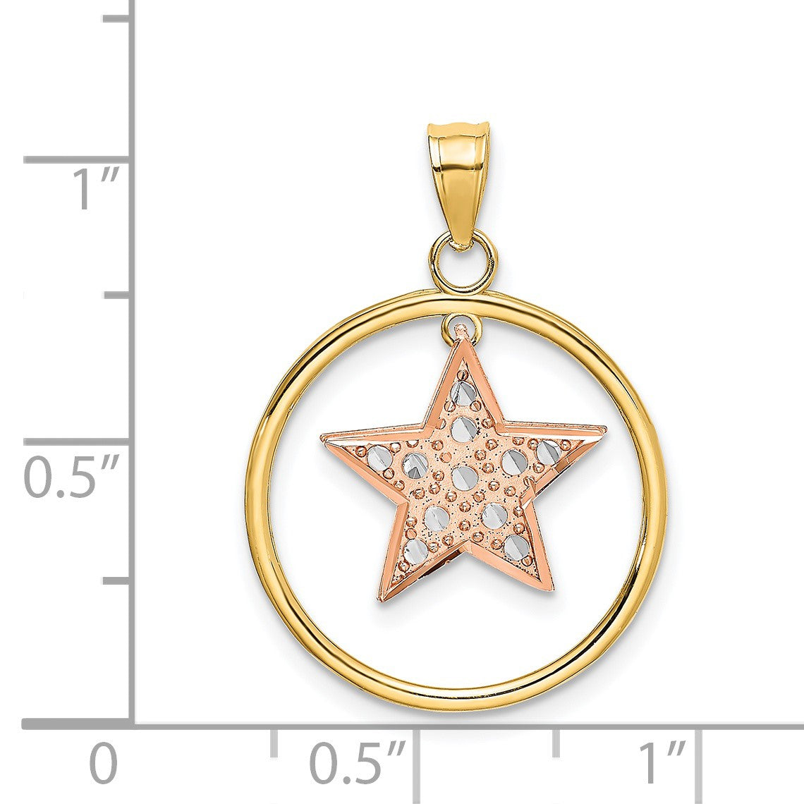 14k Two-tone with White Rhodium Star Dangle in Circle Moveable Charm