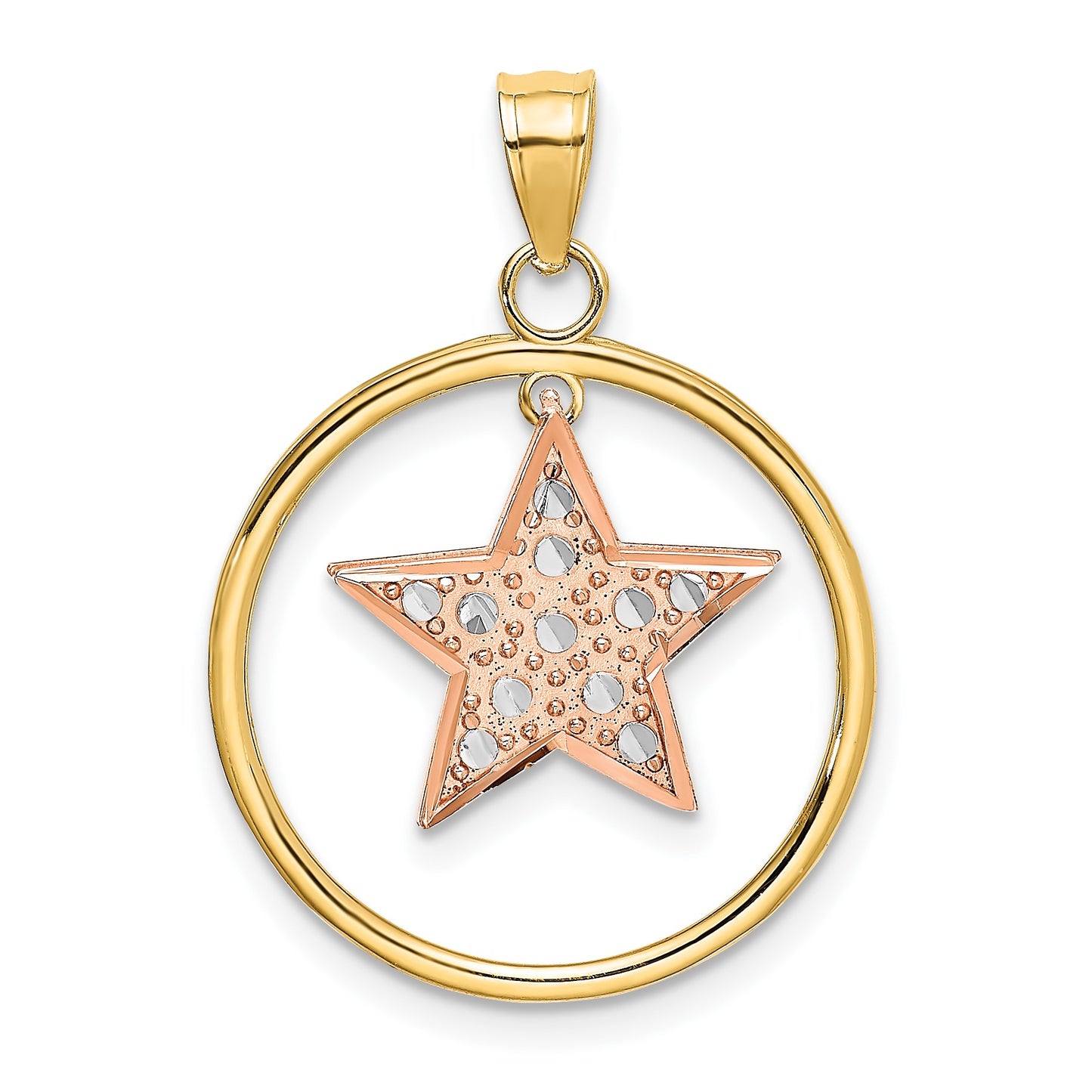 14k Two-tone with White Rhodium Star Dangle in Circle Moveable Charm