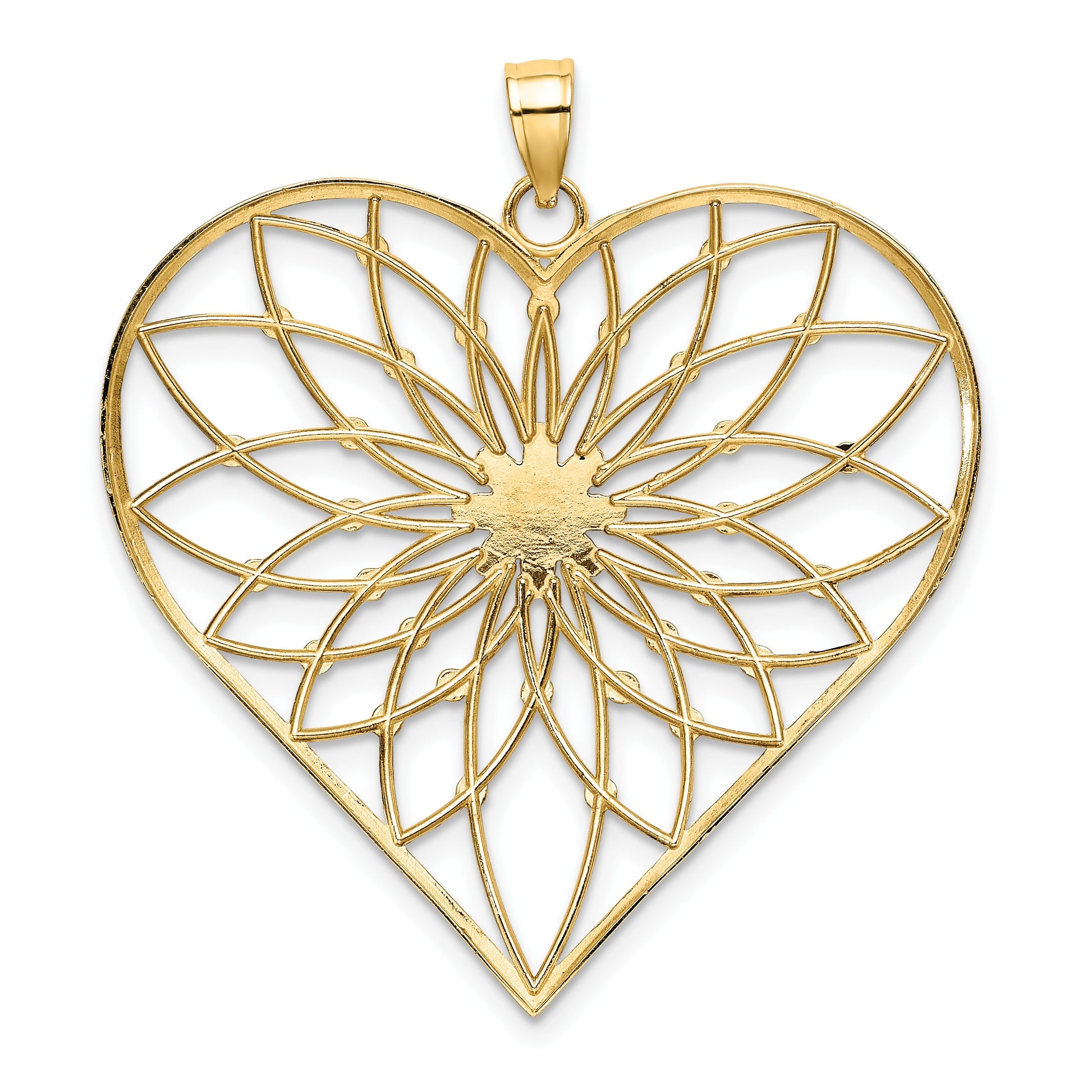 14k with White Rhodium Diamond-cut Large Filigree Heart Pendant
