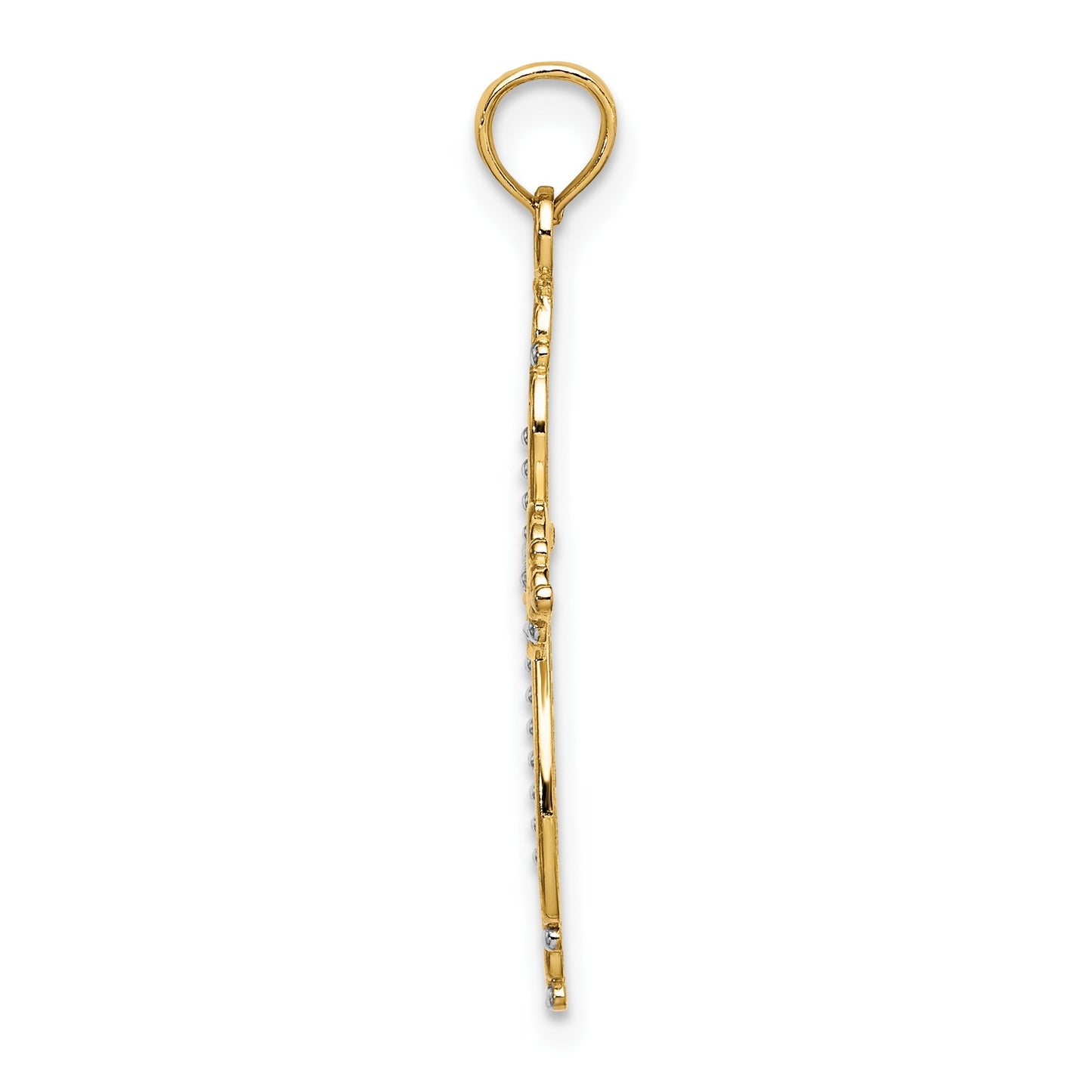 14K with White Rhodium Beaded Cross Charm
