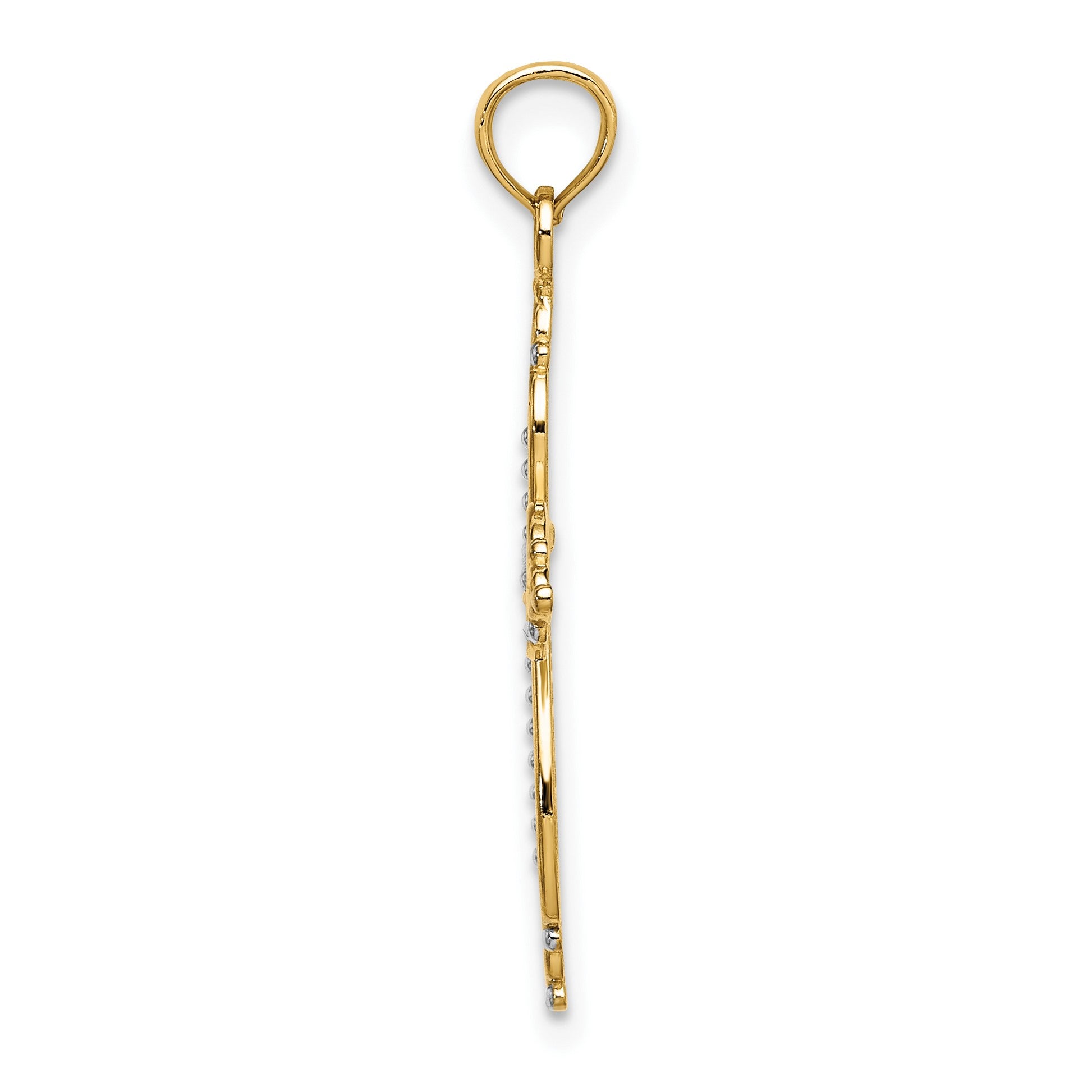 14K with White Rhodium Beaded Cross Charm