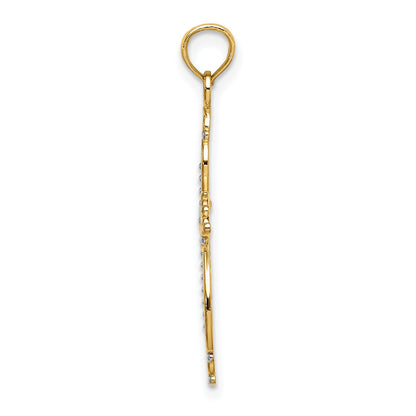 14K with White Rhodium Beaded Cross Charm