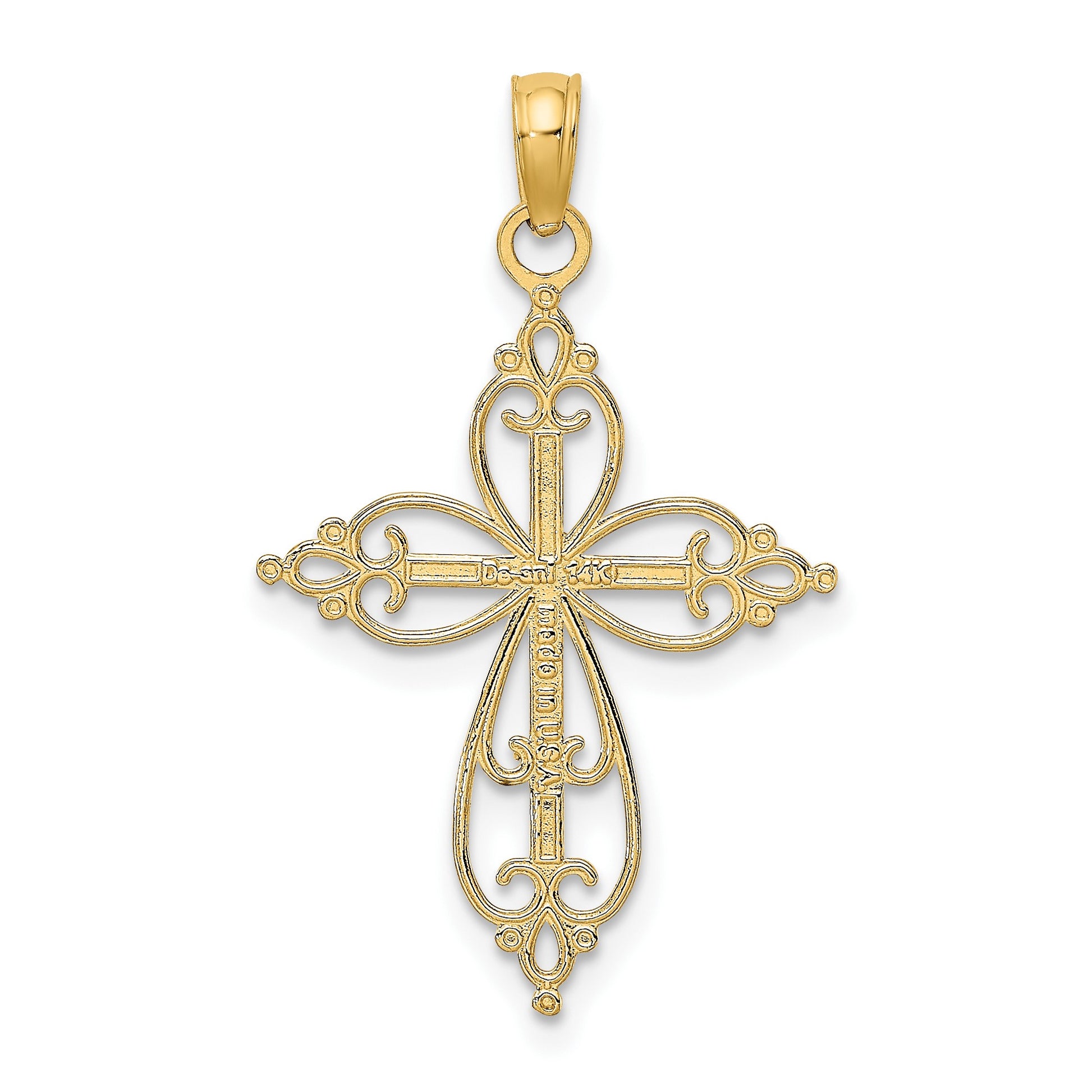 14K with White Rhodium Beaded Cross Charm