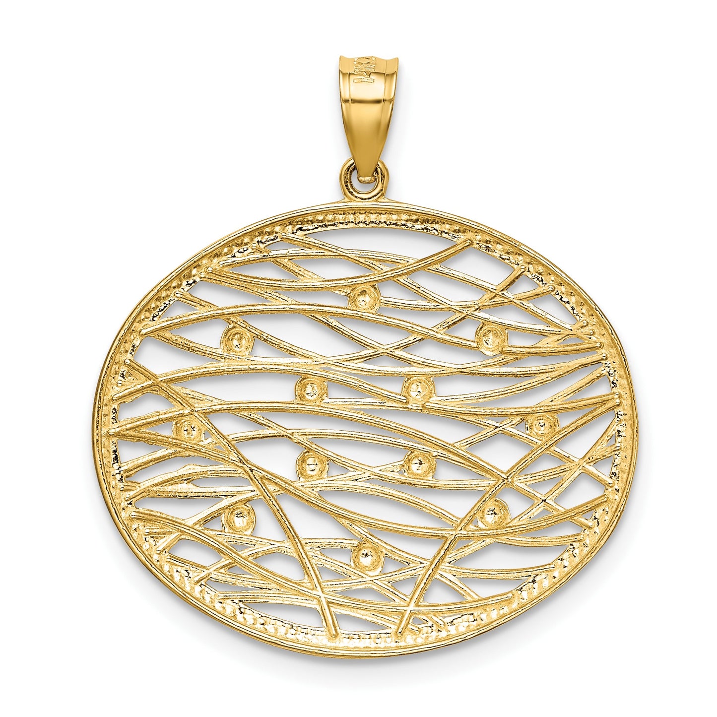14K and White Rhodium Diamond-cut Oval Cut-Out Charm