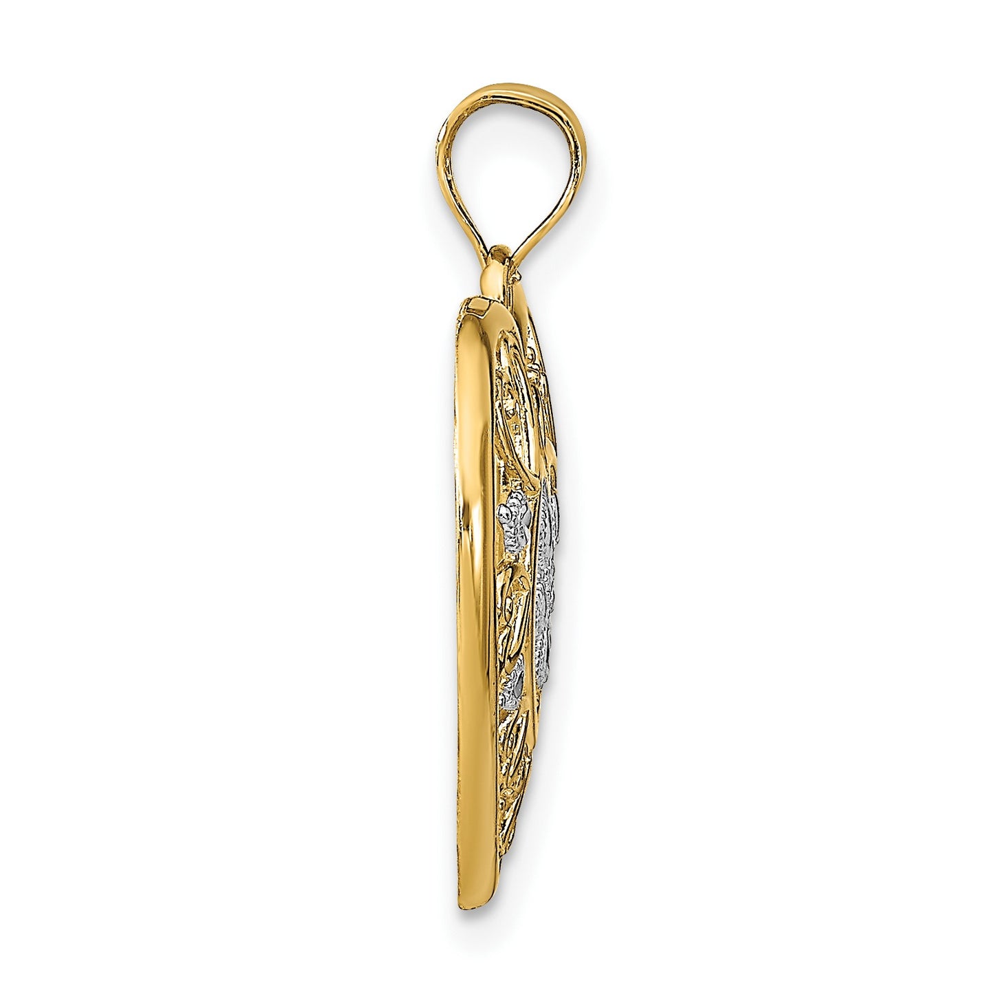 14k and White Rhodium Cut-Out Filigree Heart Charm