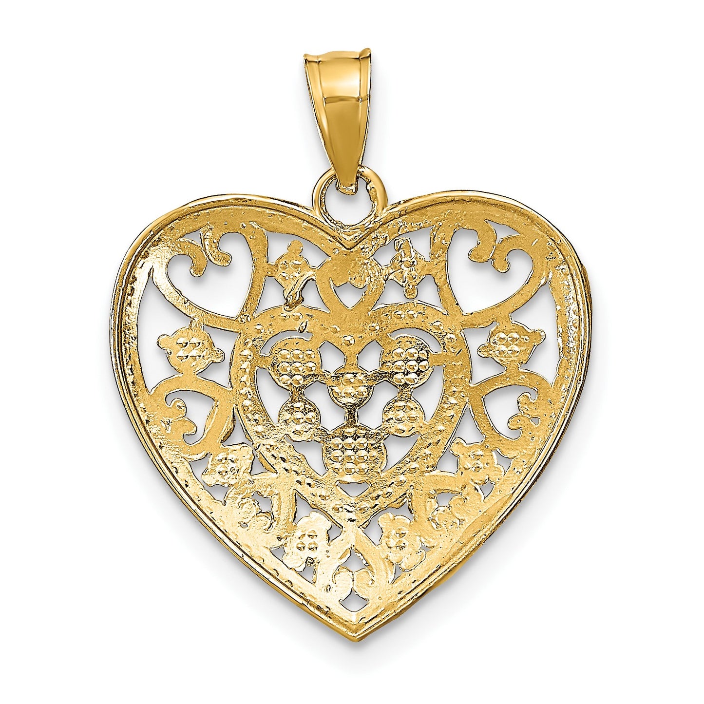 14k and White Rhodium Cut-Out Filigree Heart Charm