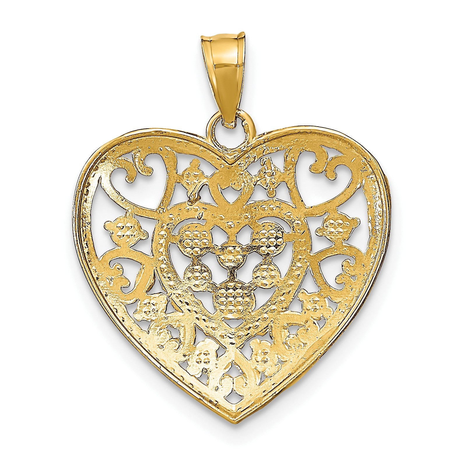 14k and White Rhodium Cut-Out Filigree Heart Charm