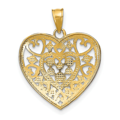 14k and White Rhodium Cut-Out Filigree Heart Charm