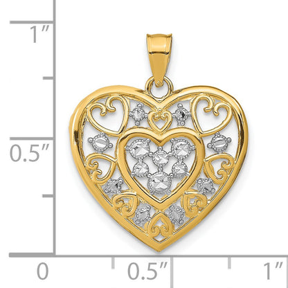 14k and White Rhodium Cut-Out Filigree Heart Charm