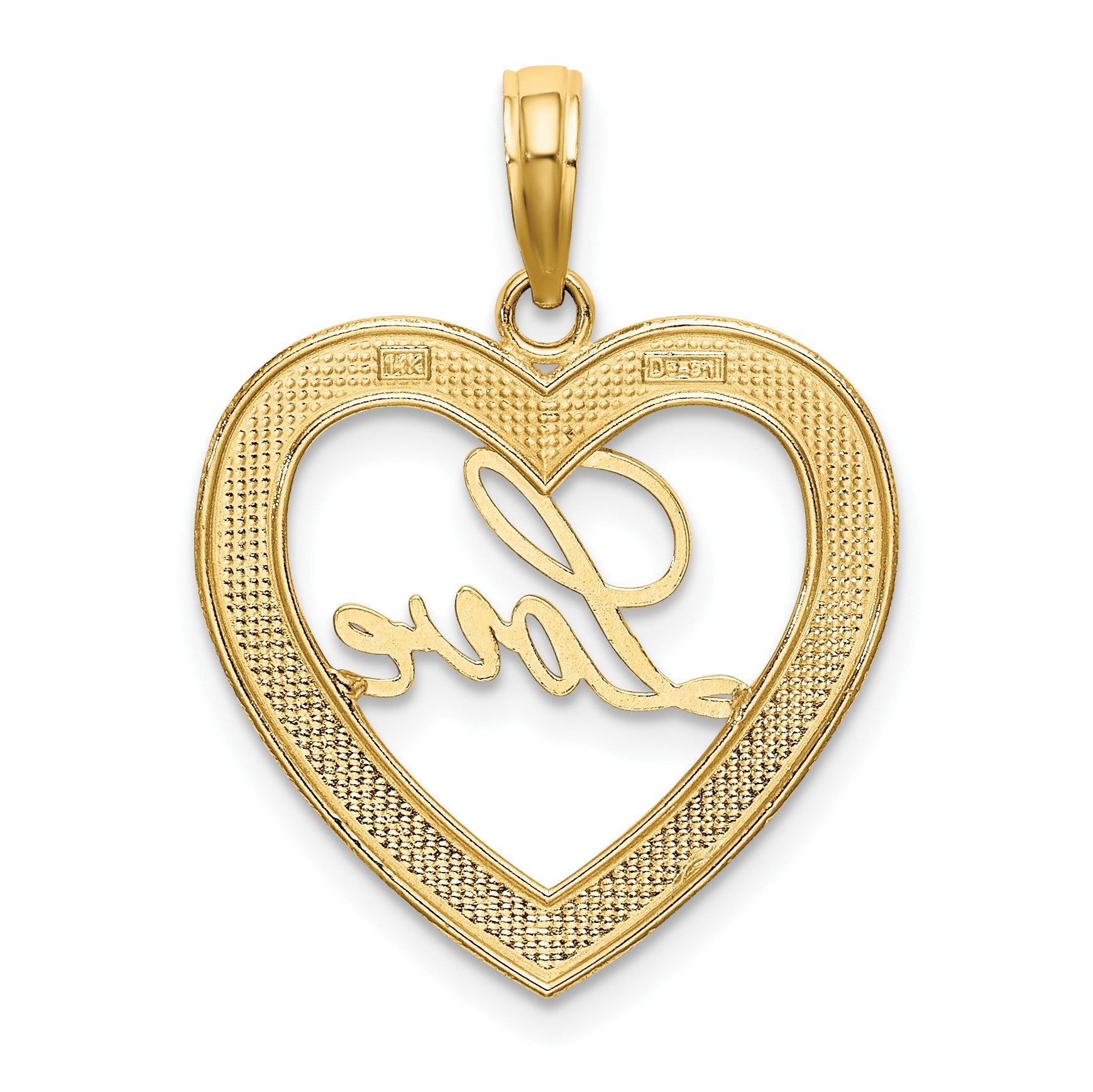 14k and White Rhodium Diamond-cut LOVE Heart Pendant