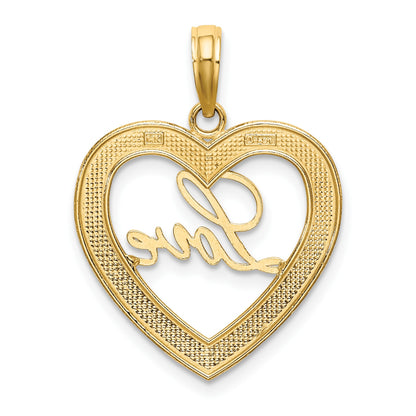 14k and White Rhodium Diamond-cut LOVE Heart Pendant