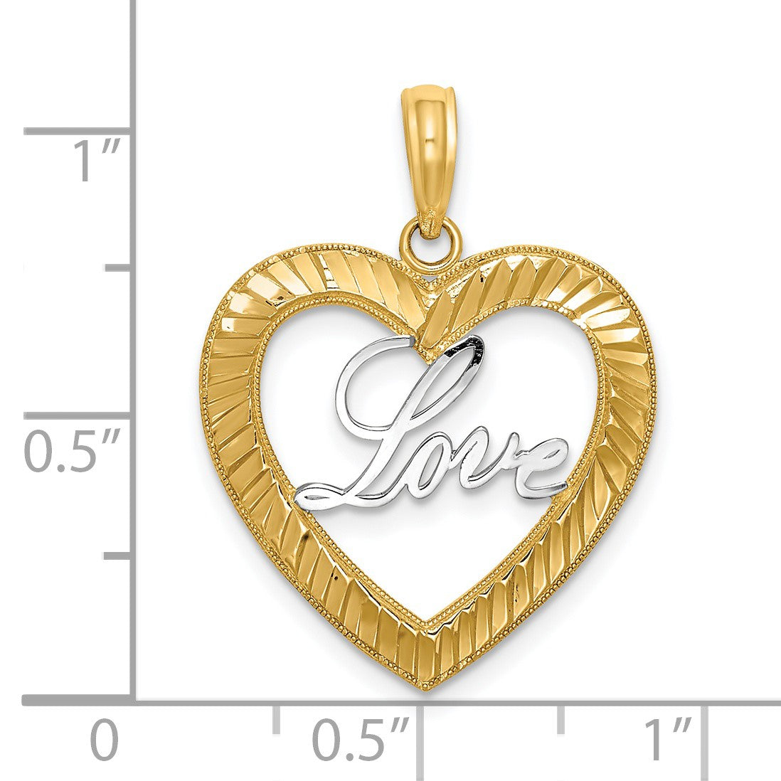 14k and White Rhodium Diamond-cut LOVE Heart Pendant