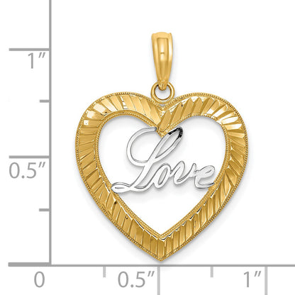 14k and White Rhodium Diamond-cut LOVE Heart Pendant