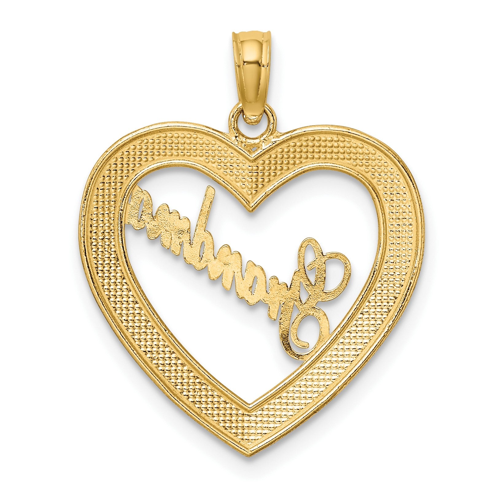 14k with White Rhodium Diamond-cut GRANDMA Heart Charm