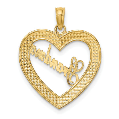 14k with White Rhodium Diamond-cut GRANDMA Heart Charm