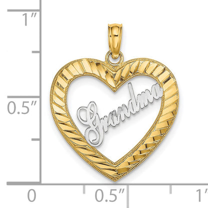 14k with White Rhodium Diamond-cut GRANDMA Heart Charm