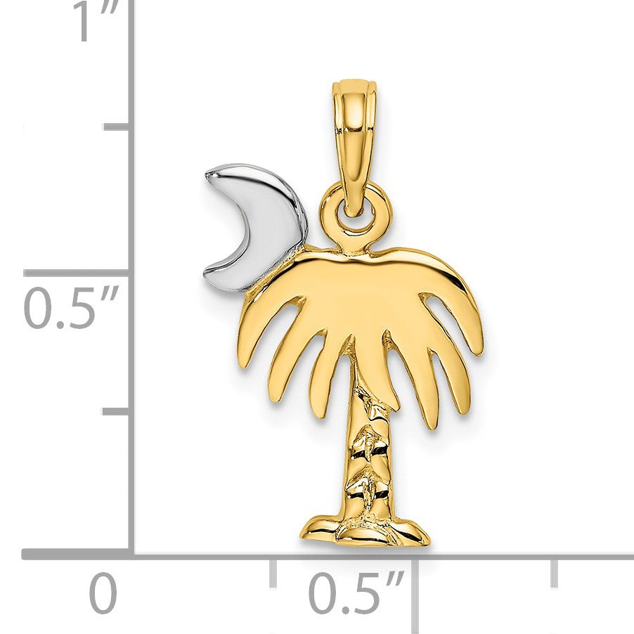 14K and White Rhodium Polished Charleston Palm Tree Charm