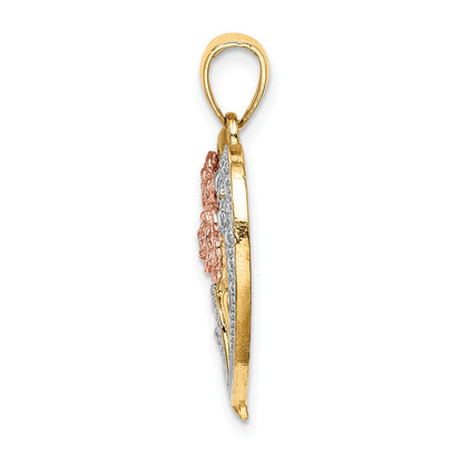 14k Two-Tone with White Rhodium Flower Heart Charm