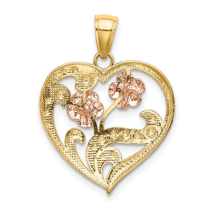 14k Two-Tone with White Rhodium Flower Heart Charm
