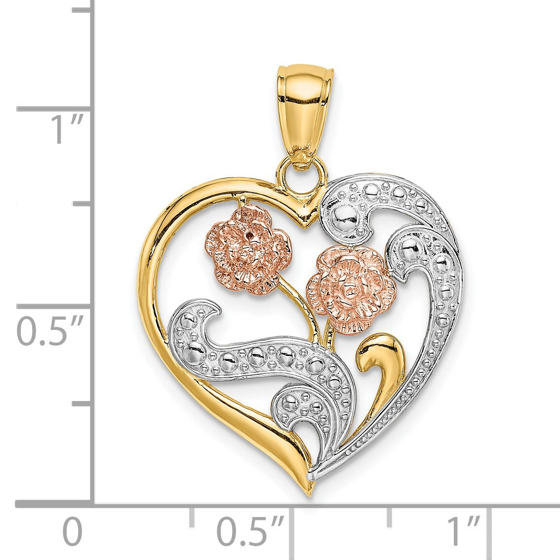 14k Two-Tone with White Rhodium Flower Heart Charm