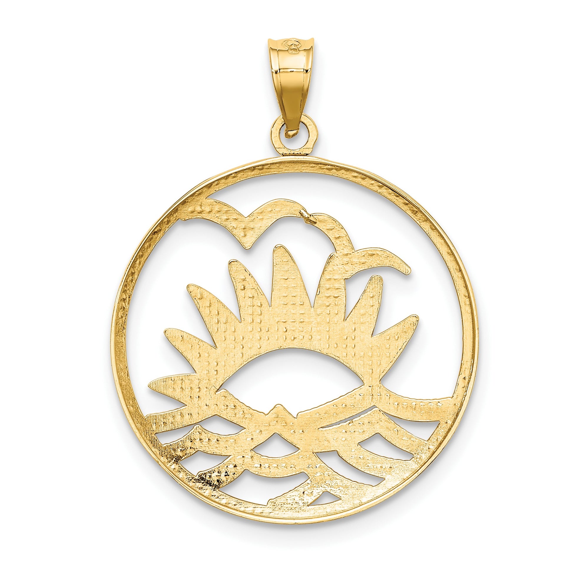 14K and White Rhodium Sunset and Water In Circle Charm
