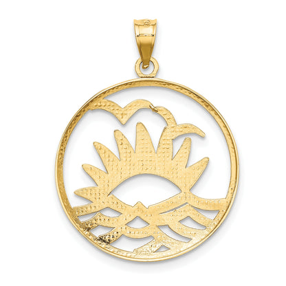 14K and White Rhodium Sunset and Water In Circle Charm