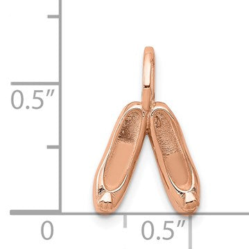14K Rose Gold Solid Polished 3-D Ballet Slippers Charm