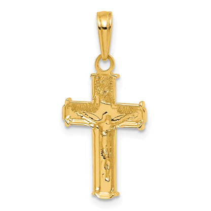 14K and White Rhodium Polished Block INRI Crucifix Charm