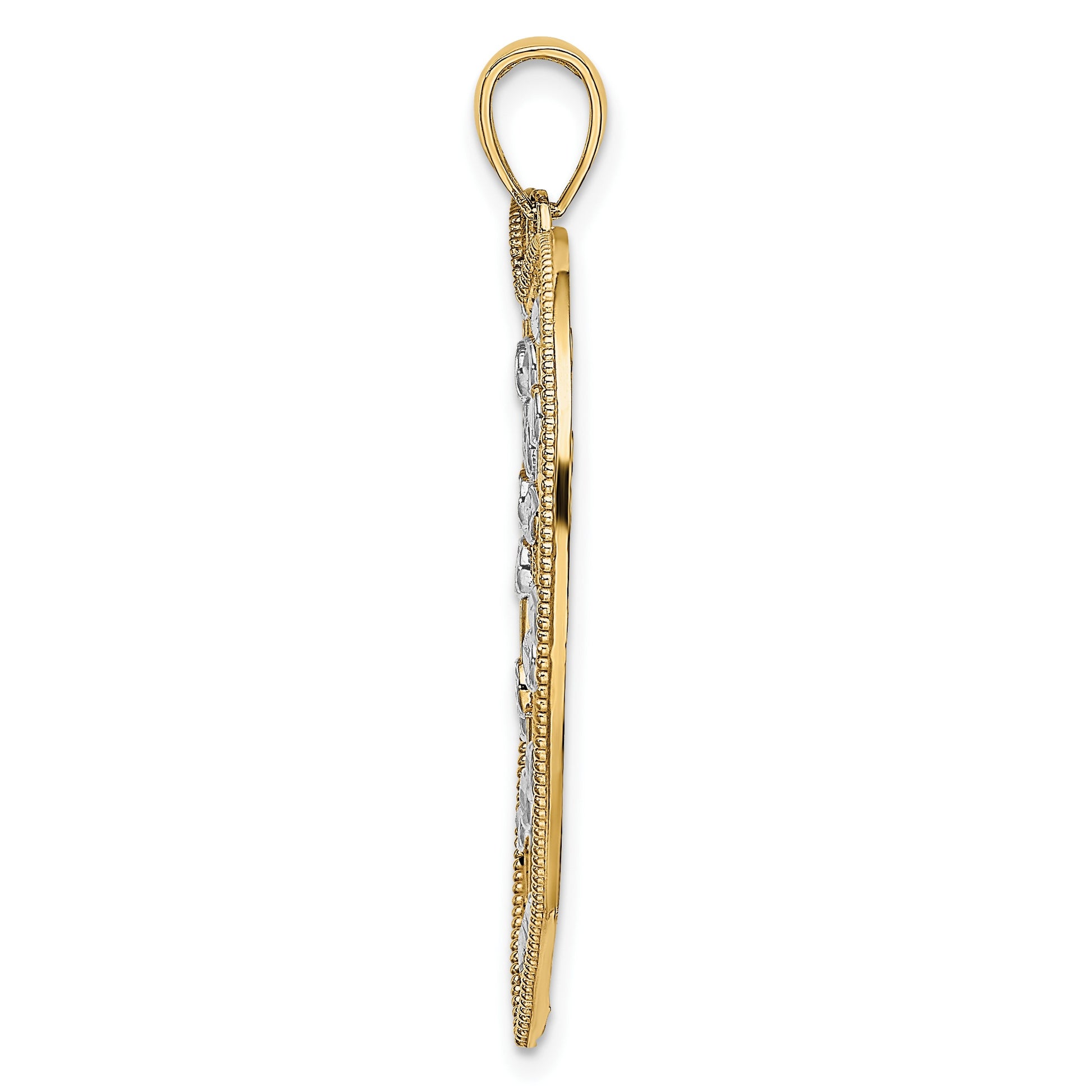 14k with White Rhodium Diamond-cut Large Heart Pendant