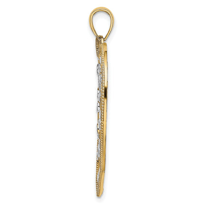 14k with White Rhodium Diamond-cut Large Heart Pendant