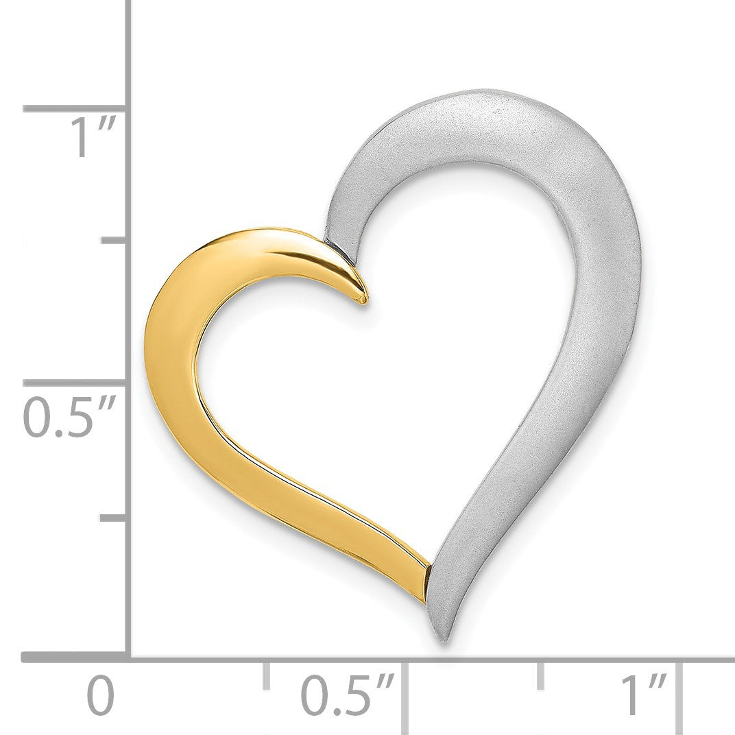 14k Two-tone Textured and Polished Heart Chain Slide Charm