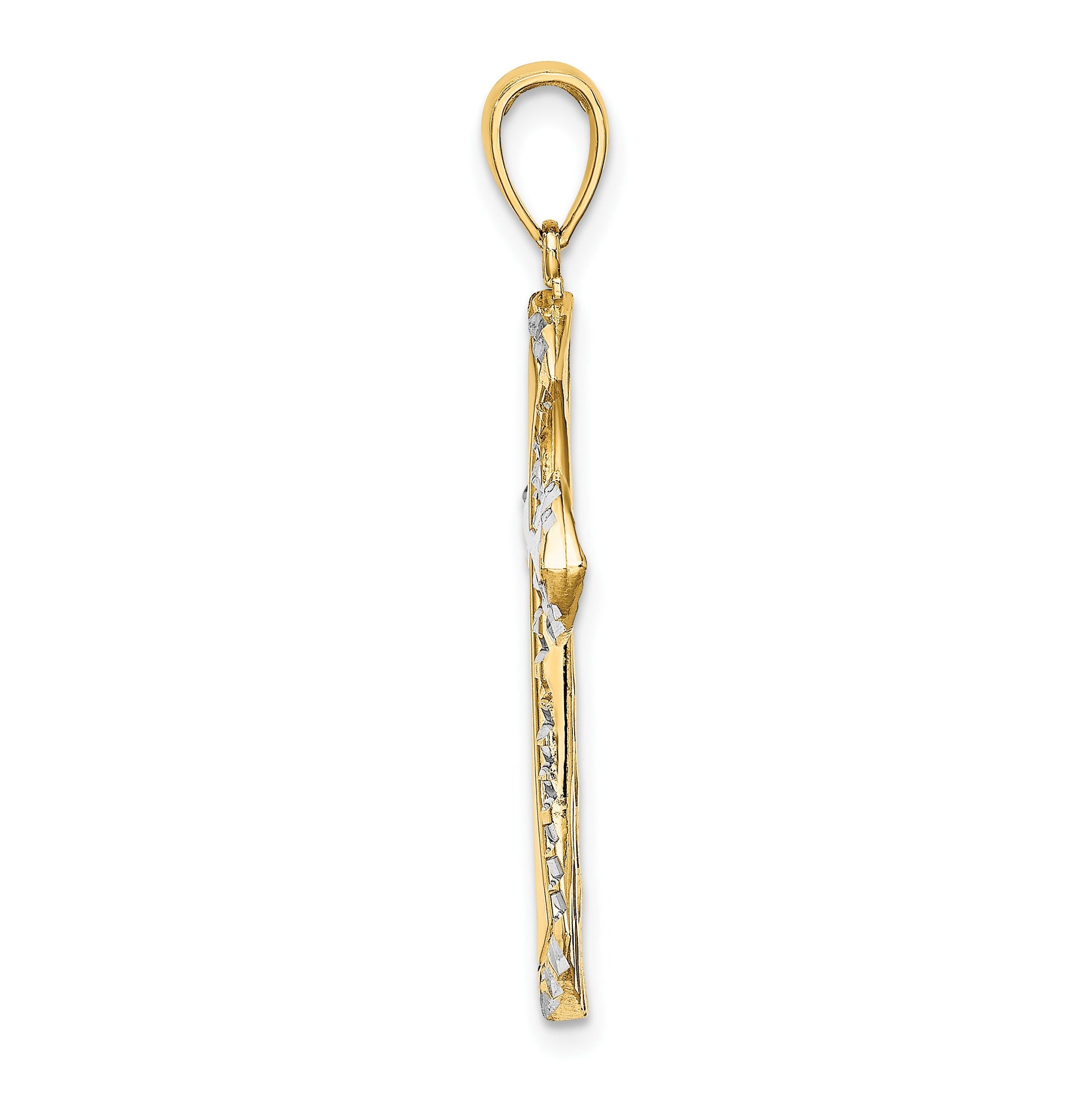 14K and White Rhodium Diamond-cut Reversible Cross Charm