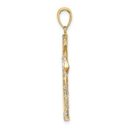 14K and White Rhodium Diamond-cut Reversible Cross Charm